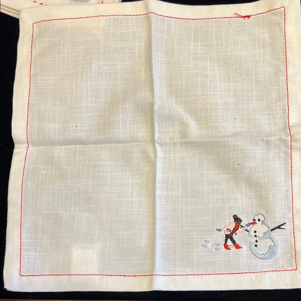 Winter Sports Embroidered Cocktail Napkins (x6)